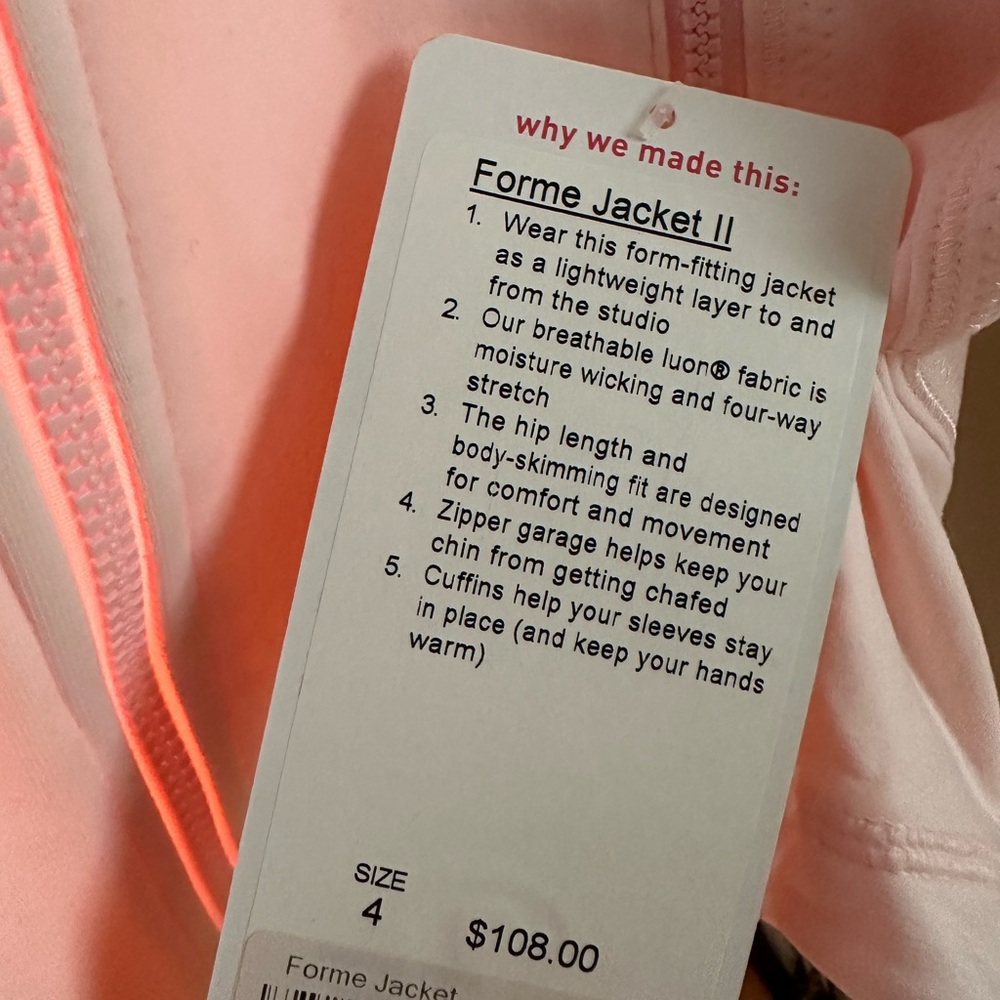 NWT Lululemon Forme II Jacket Pink Size 4